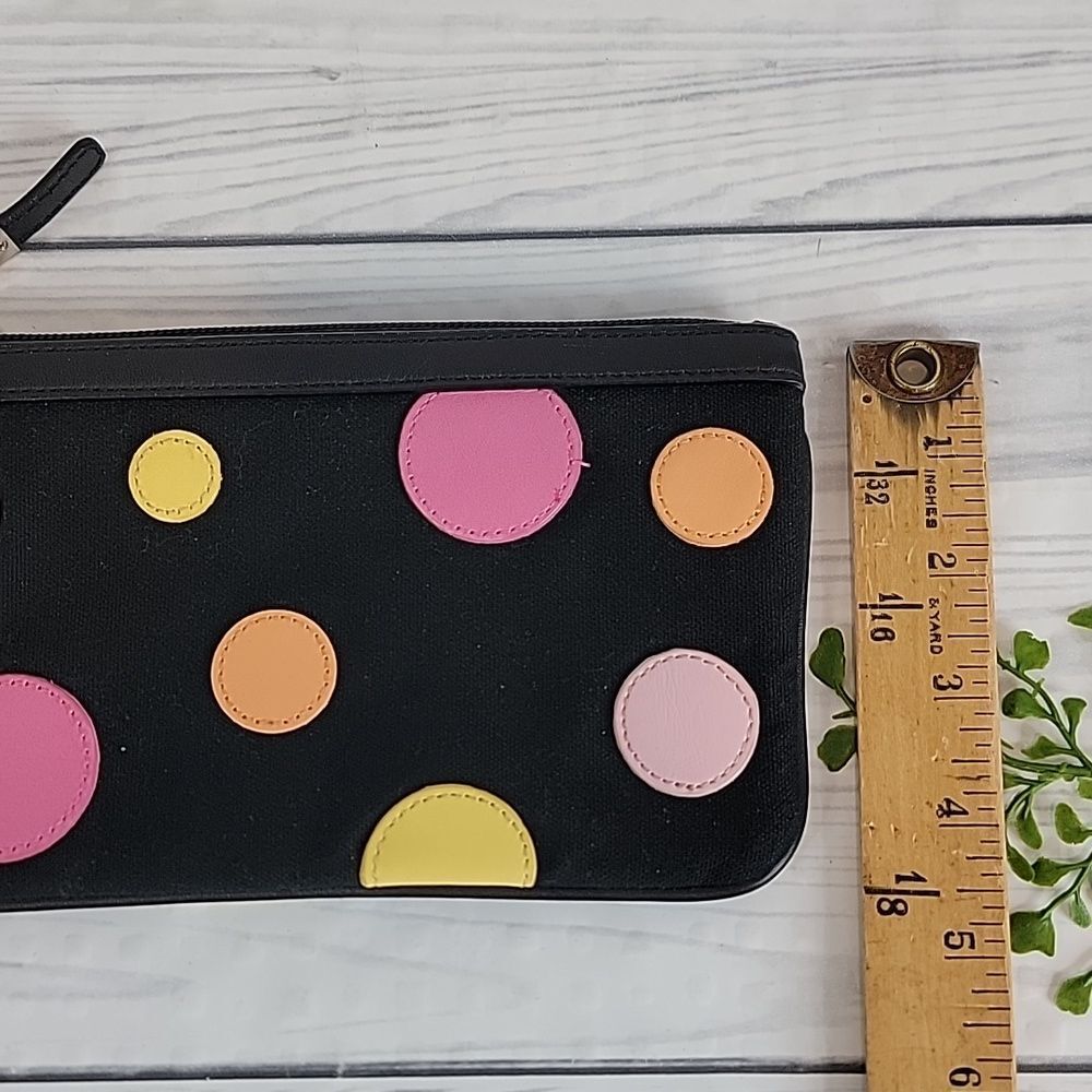 Talbots Wristlet Polka-Dot Mini Bag Black Canvas with Pink & Yellow 4.5" X 7.5 - Picture 8 of 8